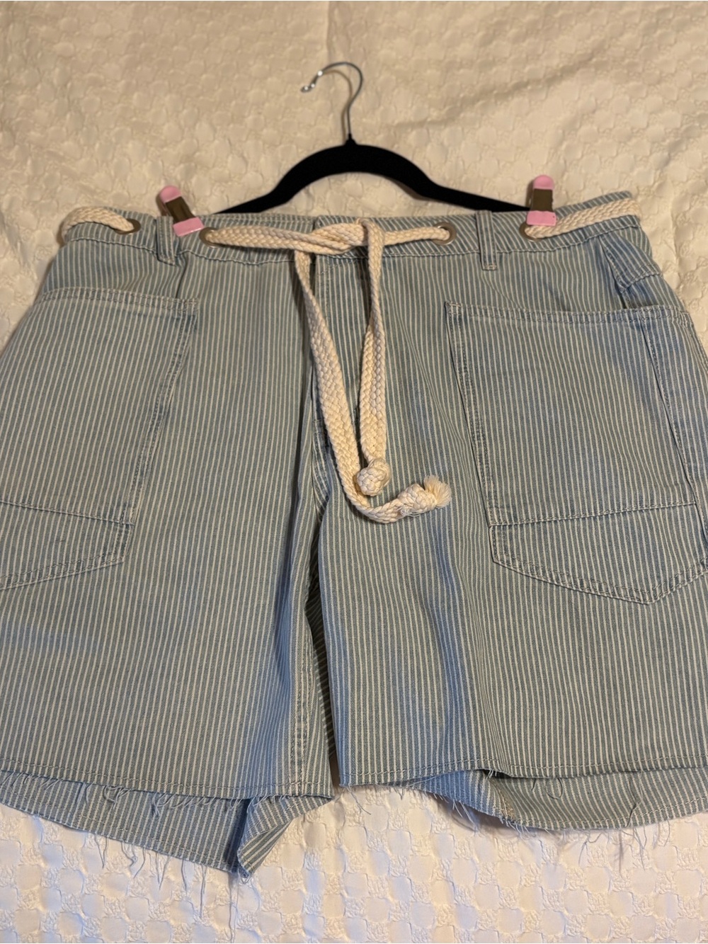 Women's Striped Rope-Waist Shorts - Cream Rope, Blue Pinstripe